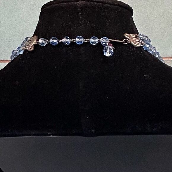 Aurora Borealis Crystal Collar necklace Women's 14" Blue Triple Stand Adjustable - Picture 7 of 7